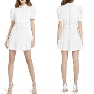 ALICE + OLIVIA Vida Puff Sleeve Mini Dress White Size 8 High Neck Elegant Classy